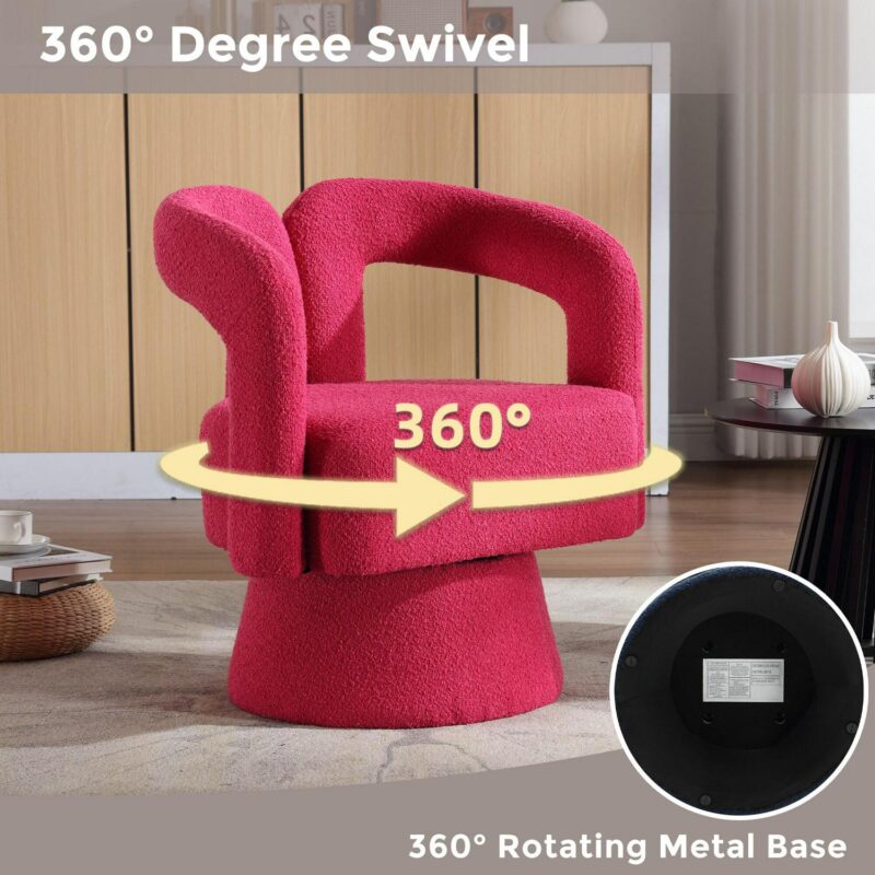CESICIA Modern Rose Red Boucle Swivel Accent Chair - Image 15
