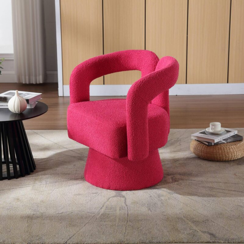 CESICIA Modern Rose Red Boucle Swivel Accent Chair - Image 20