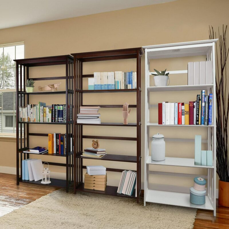 Casual Home Mission White Wood 4 -Shelf Bookcase ( 29.5-Inches W x 63-Inches H x 11.75-Inches D ) Stained - Image 11