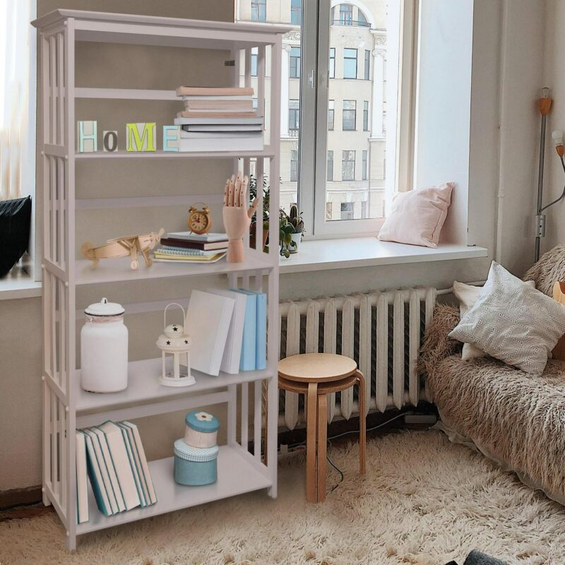 Casual Home Mission White Wood 4 -Shelf Bookcase ( 29.5-Inches W x 63-Inches H x 11.75-Inches D ) Stained - Image 7