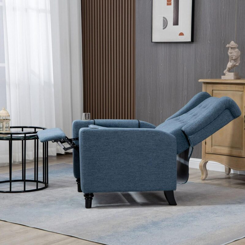 Clihome Recliner Chair Navy Blue Linen Upholstered Tufted Recliner - Image 7
