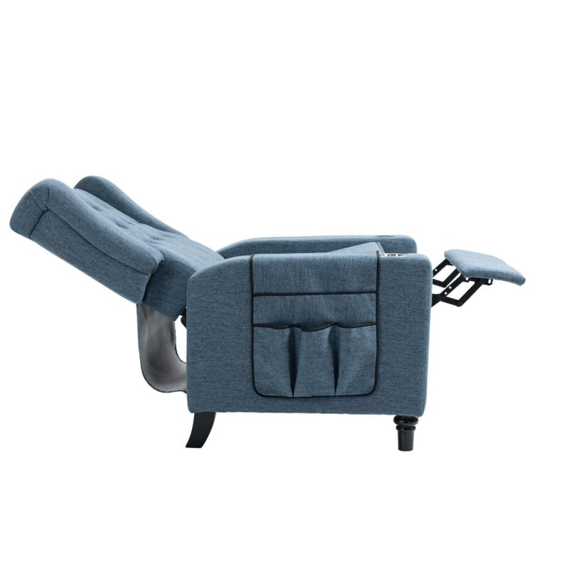 Clihome Recliner Chair Navy Blue Linen Upholstered Tufted Recliner - Image 13