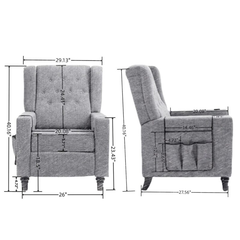 Clihome Recliner Chair Navy Blue Linen Upholstered Tufted Recliner - Image 12