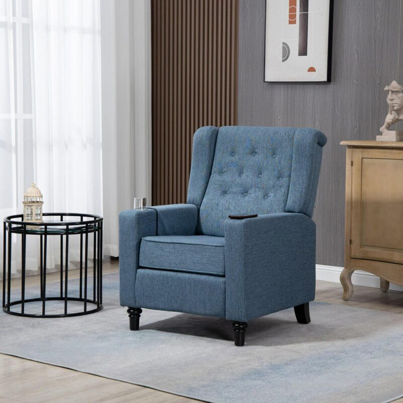 Clihome Recliner Chair Navy Blue Linen Upholstered Tufted Recliner - Image 4