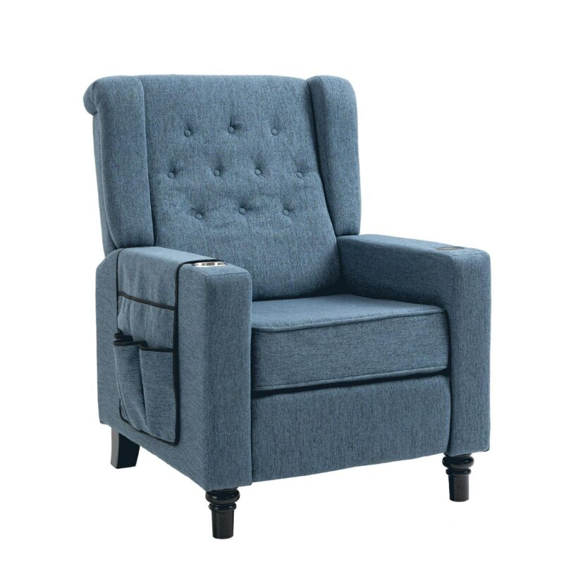 Clihome Recliner Chair Navy Blue Linen Upholstered Tufted Recliner - Image 3