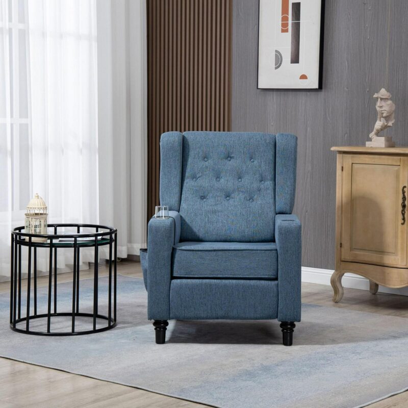 Clihome Recliner Chair Navy Blue Linen Upholstered Tufted Recliner - Image 5