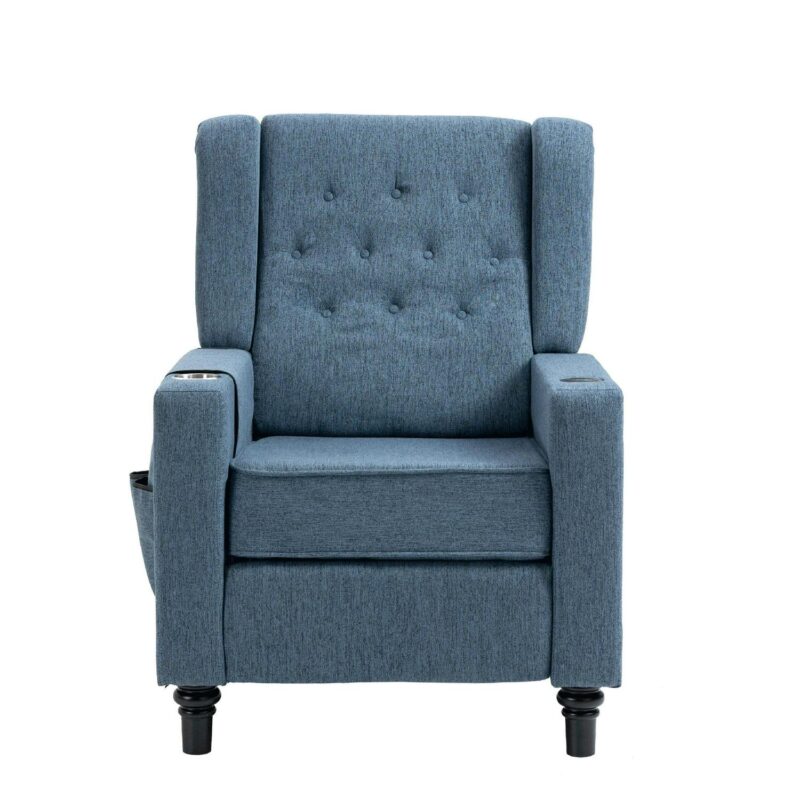 Clihome Recliner Chair Navy Blue Linen Upholstered Tufted Recliner