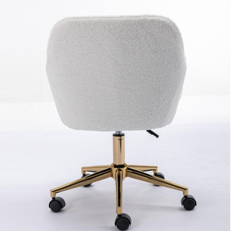 Clihome White Teddy Fabric Chairs White Contemporary Adjustable Height Swivel Fabric Desk Chair - Image 4