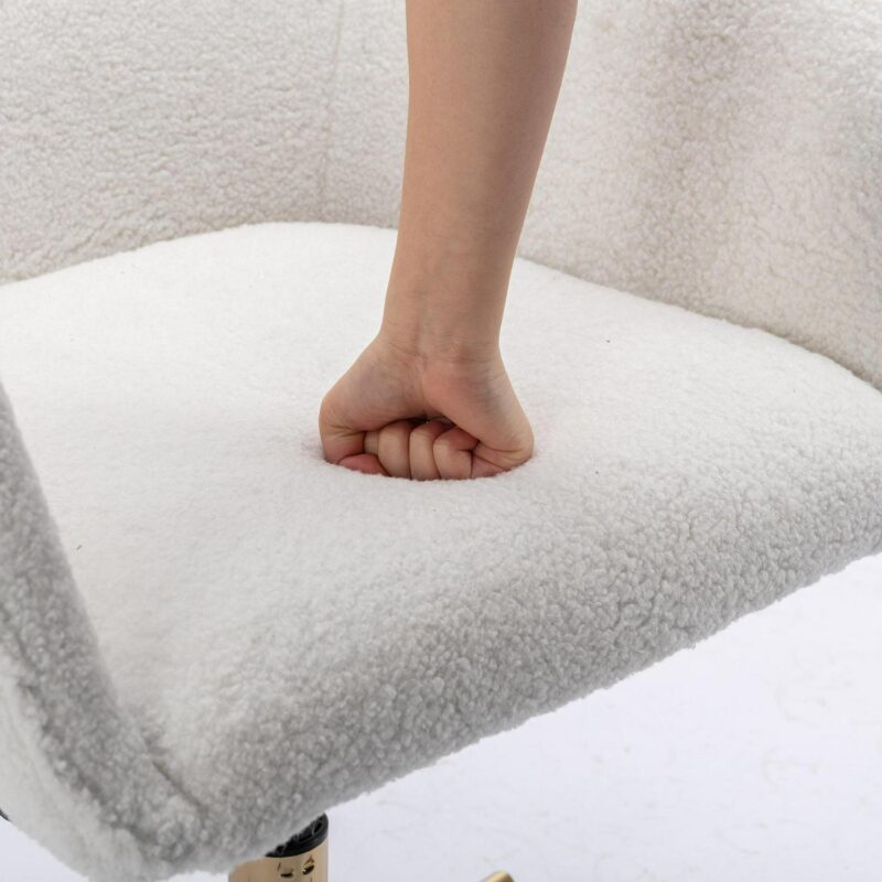Clihome White Teddy Fabric Chairs White Contemporary Adjustable Height Swivel Fabric Desk Chair - Image 9