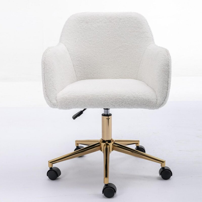 Clihome White Teddy Fabric Chairs White Contemporary Adjustable Height Swivel Fabric Desk Chair