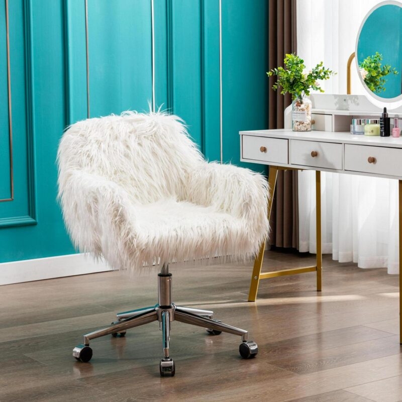 Clihome makeup vanity Chair Modern White Swivel Corner Chair - Image 2