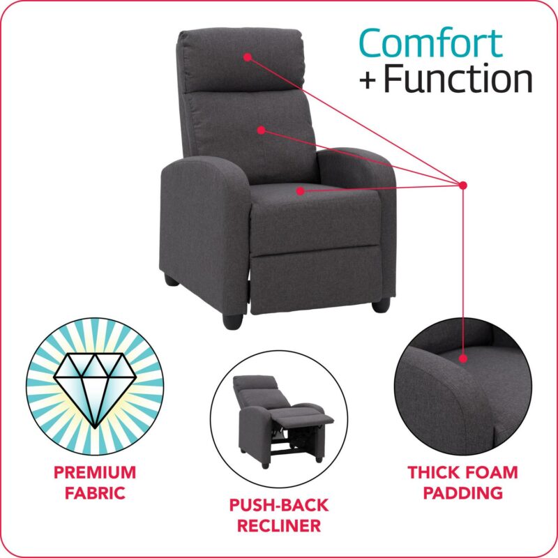 CorLiving Oren Dark Grey Polyester Upholstered Recliner - Image 5