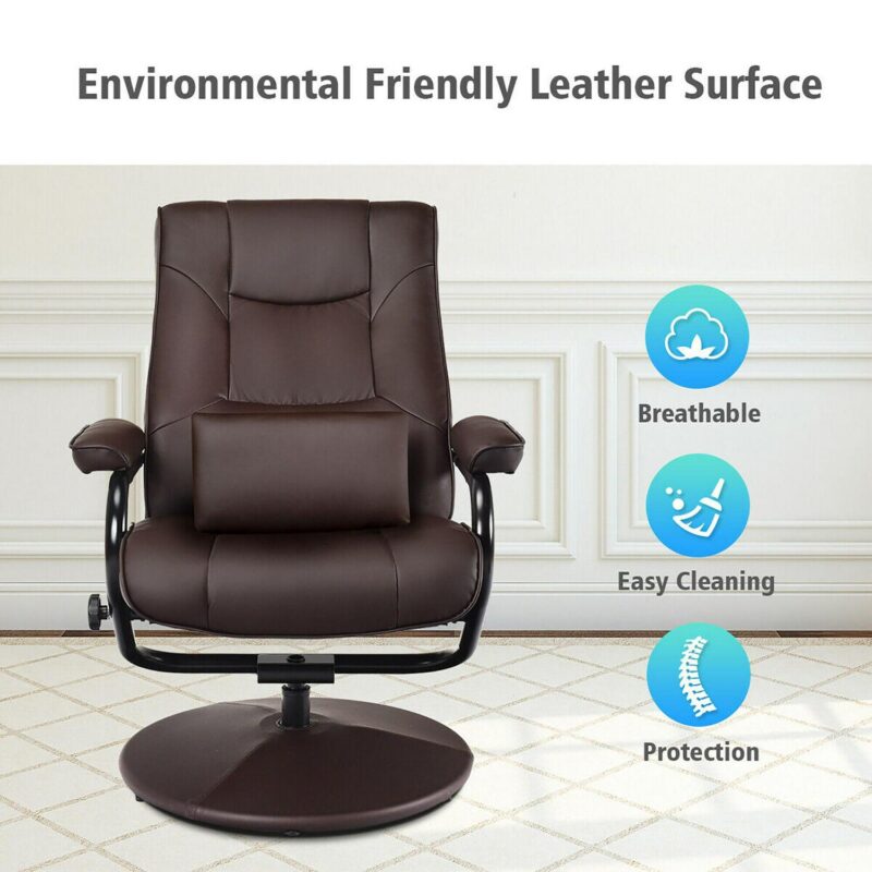 Costway Costway Brown Upholstered Swivel Recliner with Ottoman Set - Image 6