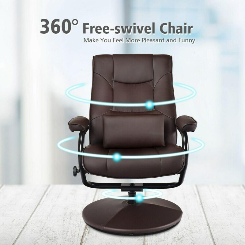 Costway Costway Brown Upholstered Swivel Recliner with Ottoman Set - Image 8
