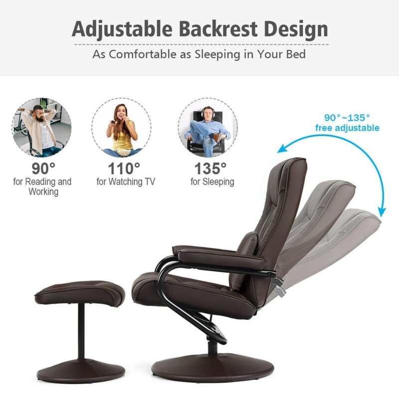 Costway Costway Brown Upholstered Swivel Recliner with Ottoman Set - Image 9
