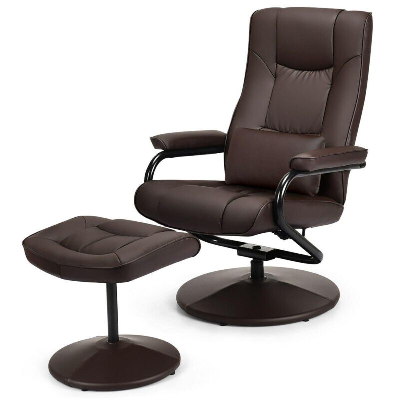 Costway Costway Brown Upholstered Swivel Recliner with Ottoman Set