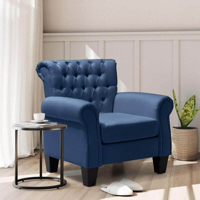 Crestlive Products Casual Blue Burlap Accent Chair - Image 7