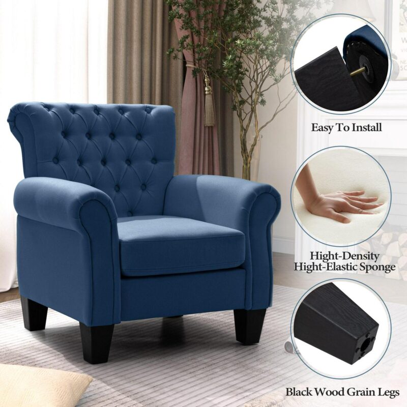 Crestlive Products Casual Blue Burlap Accent Chair - Image 5