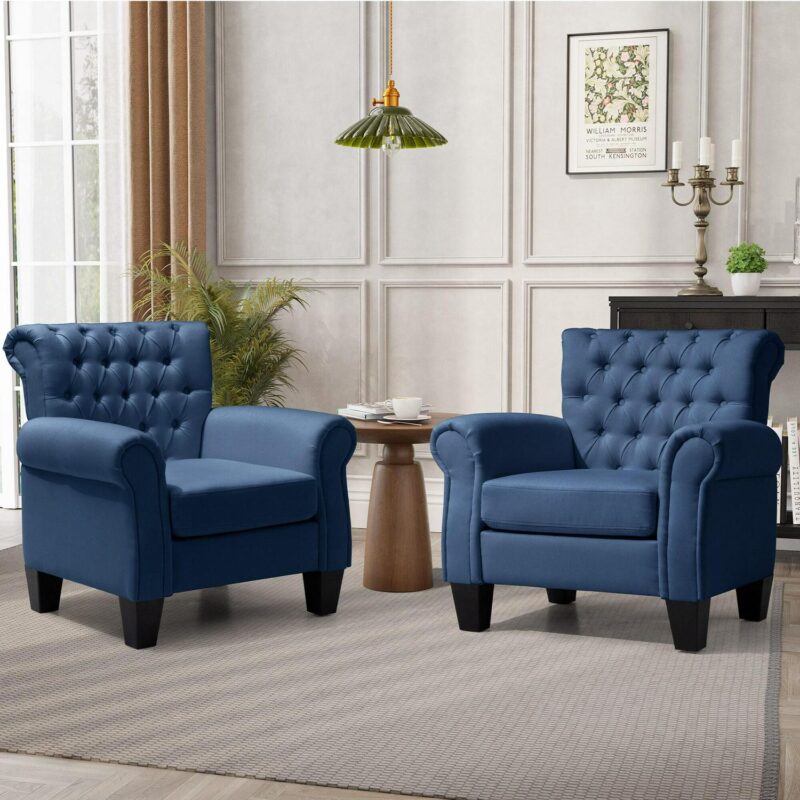 Crestlive Products Casual Blue Burlap Accent Chair - Image 8