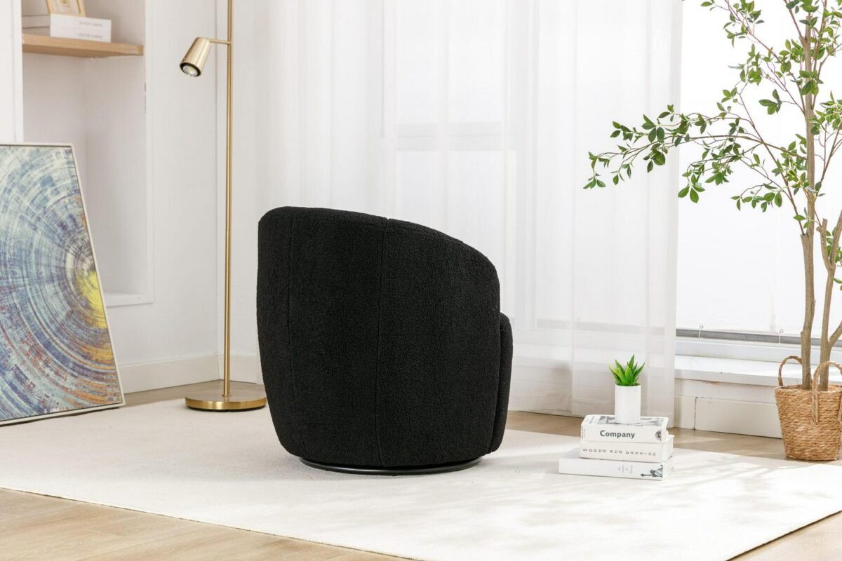 Damerin Modern Black Wool Swivel Barrel Chair - Image 6