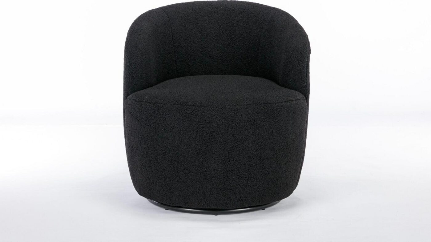 Damerin Modern Black Wool Swivel Barrel Chair
