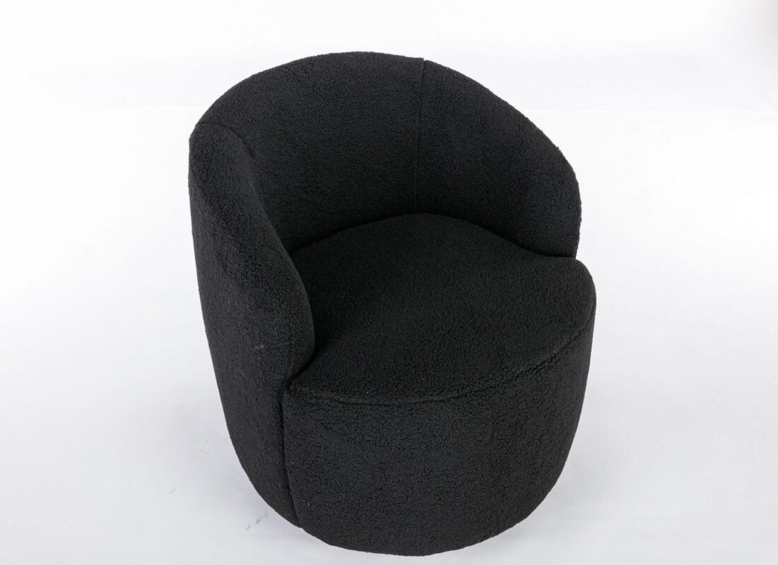 Damerin Modern Black Wool Swivel Barrel Chair - Image 2