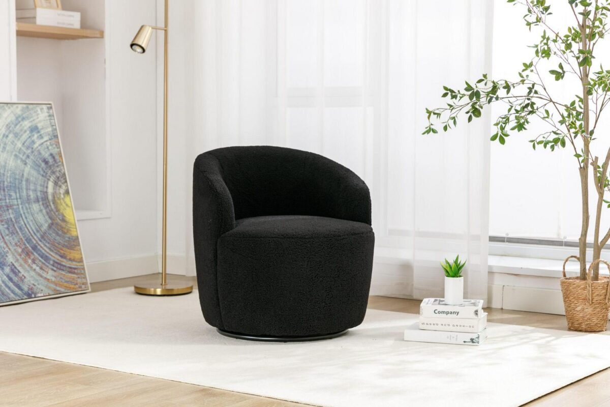 Damerin Modern Black Wool Swivel Barrel Chair - Image 7