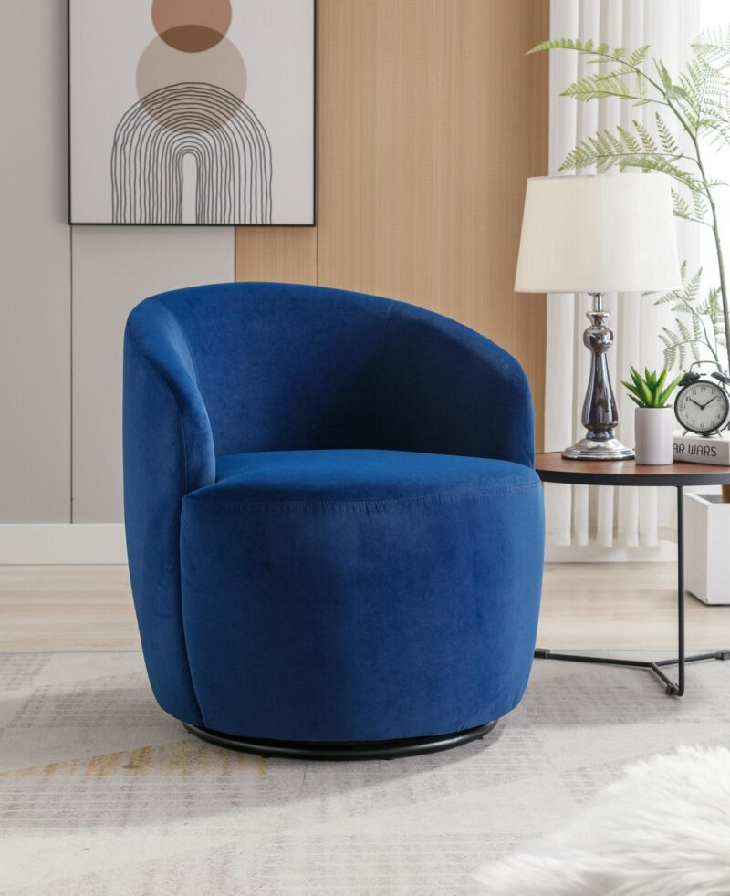 Damerin Modern Blue Velvet Swivel Barrel Chair - Image 9