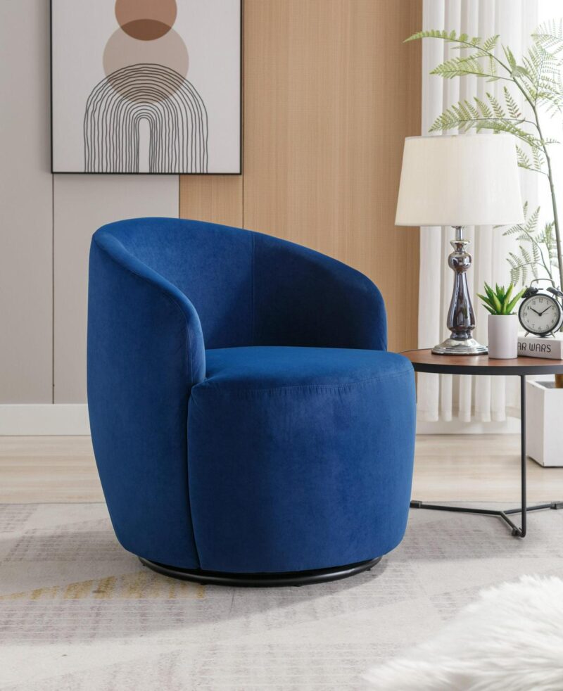 Damerin Modern Blue Velvet Swivel Barrel Chair - Image 8