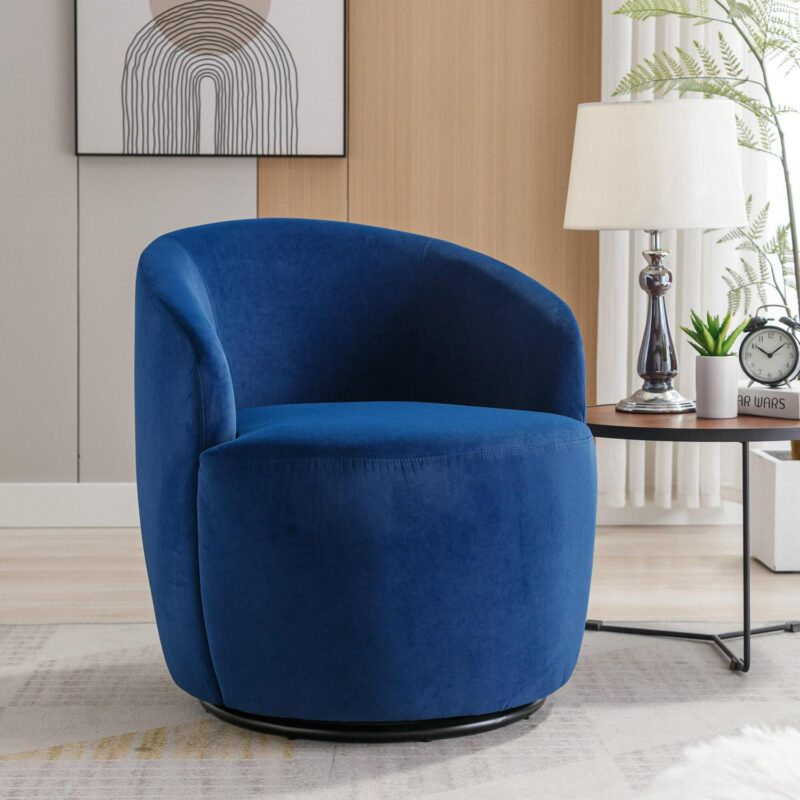 Damerin Modern Blue Velvet Swivel Barrel Chair - Image 10