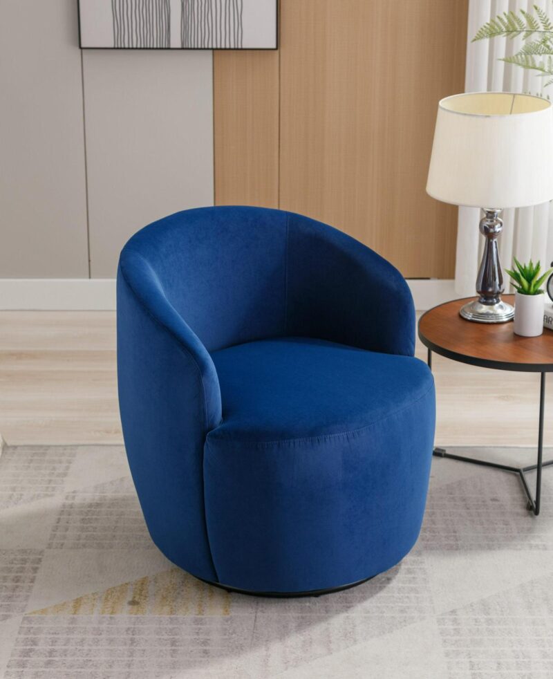 Damerin Modern Blue Velvet Swivel Barrel Chair - Image 6