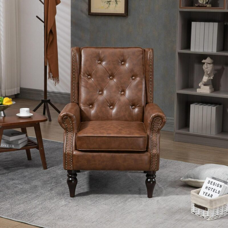 Damerin Modern Brown Faux leather Accent Chair - Image 10