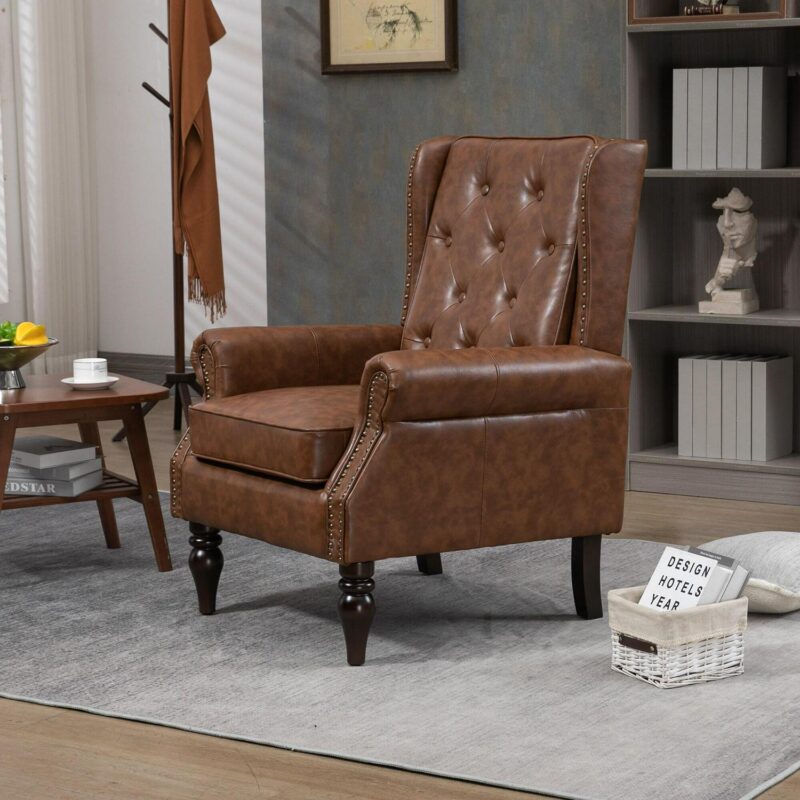 Damerin Modern Brown Faux leather Accent Chair - Image 16
