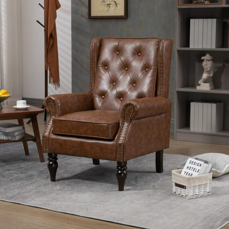 Damerin Modern Brown Faux leather Accent Chair - Image 11