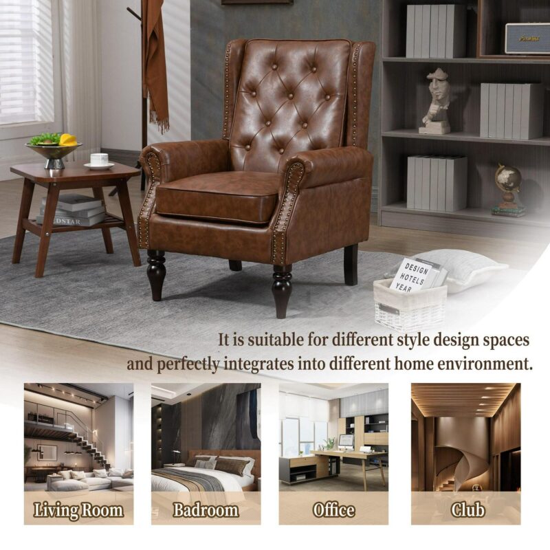 Damerin Modern Brown Faux leather Accent Chair - Image 17