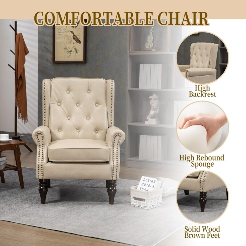 Damerin Modern Camel Faux leather Accent Chair - Image 13