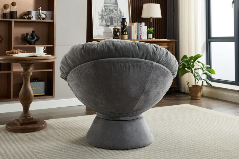 Damerin Modern Dark Gray Chenille Swivel Papasan Chair - Image 5