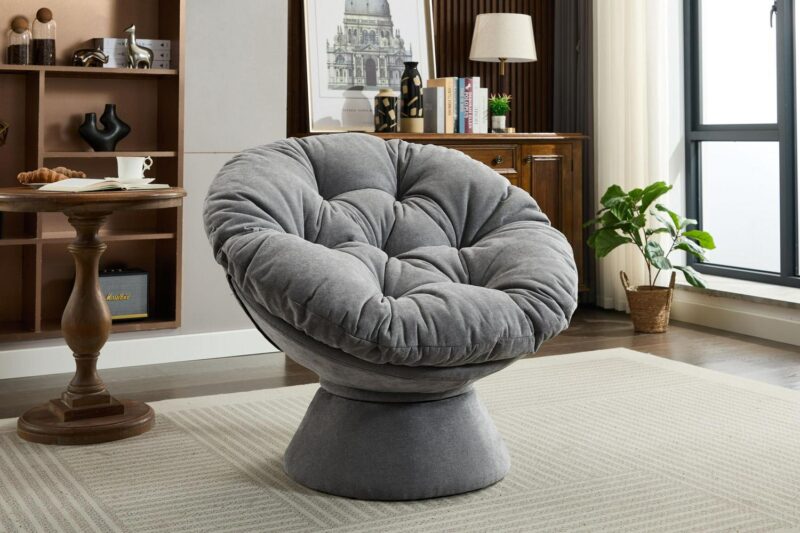 Damerin Modern Dark Gray Chenille Swivel Papasan Chair - Image 3