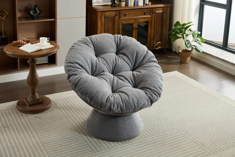 Damerin Modern Dark Gray Chenille Swivel Papasan Chair - Image 4