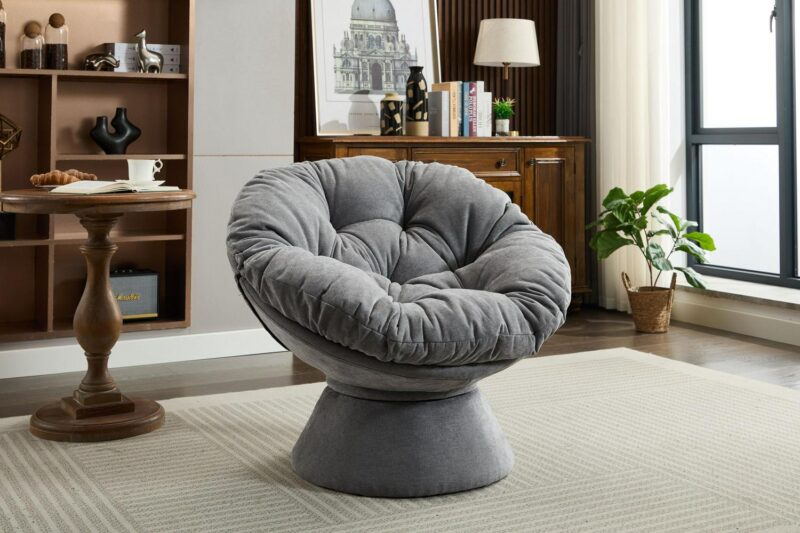 Damerin Modern Dark Gray Chenille Swivel Papasan Chair