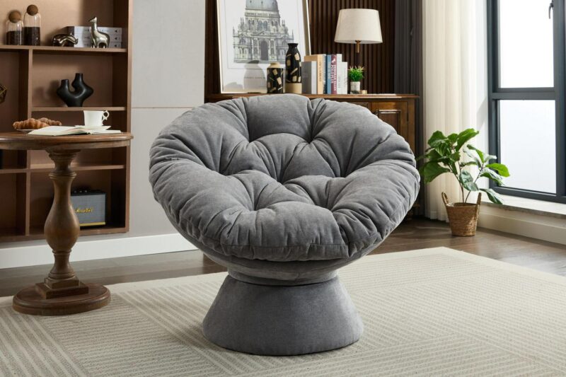 Damerin Modern Dark Gray Chenille Swivel Papasan Chair - Image 7