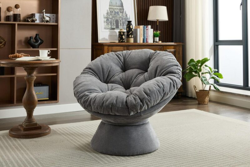 Damerin Modern Dark Gray Chenille Swivel Papasan Chair - Image 2