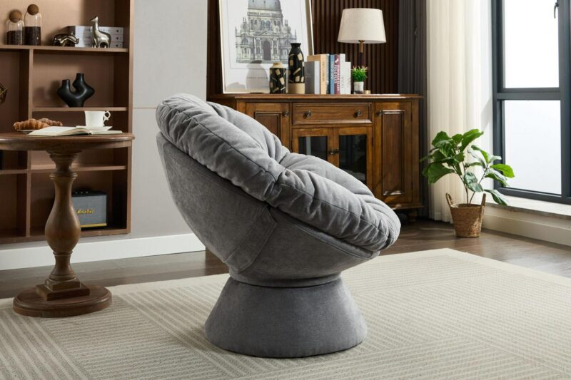 Damerin Modern Dark Gray Chenille Swivel Papasan Chair - Image 8