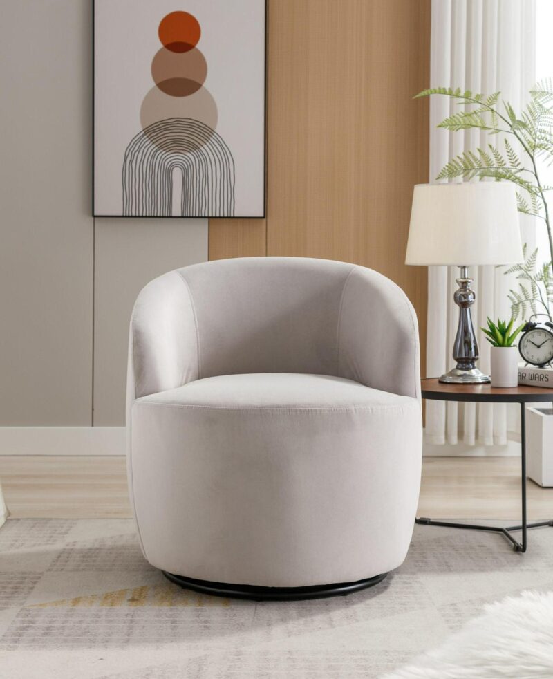 Damerin Modern Gray Velvet Swivel Barrel Chair - Image 6