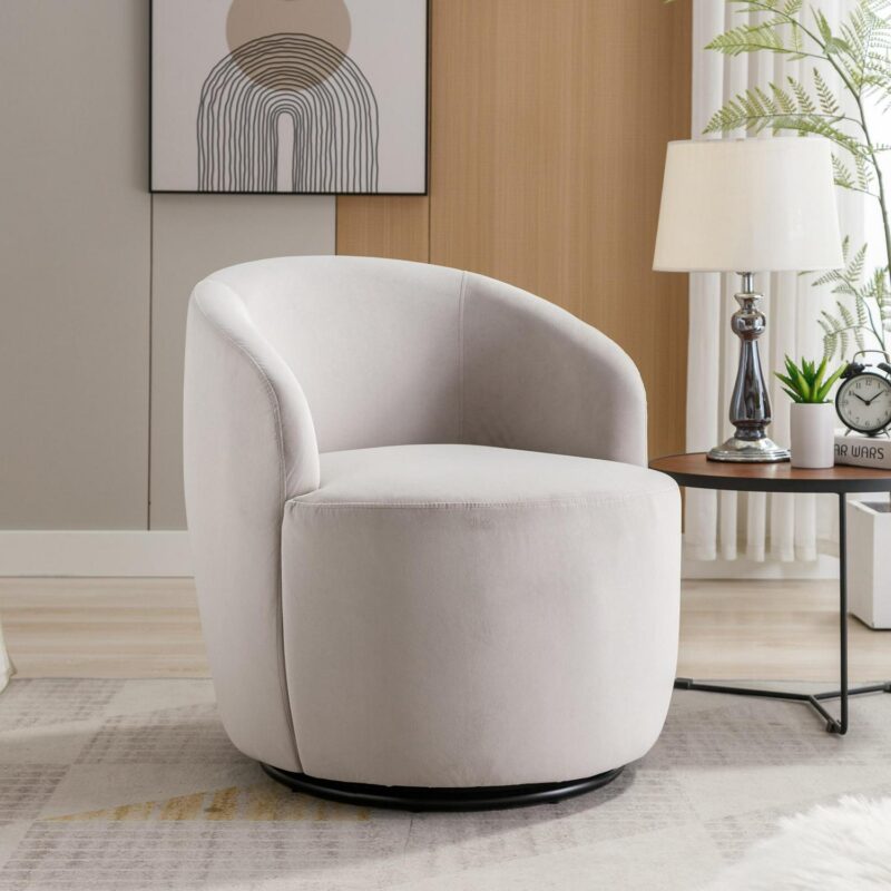 Damerin Modern Gray Velvet Swivel Barrel Chair - Image 7