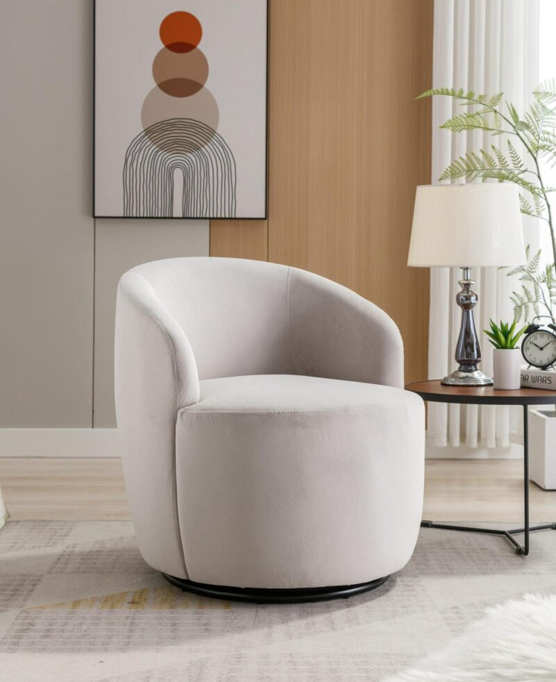 Damerin Modern Gray Velvet Swivel Barrel Chair - Image 8