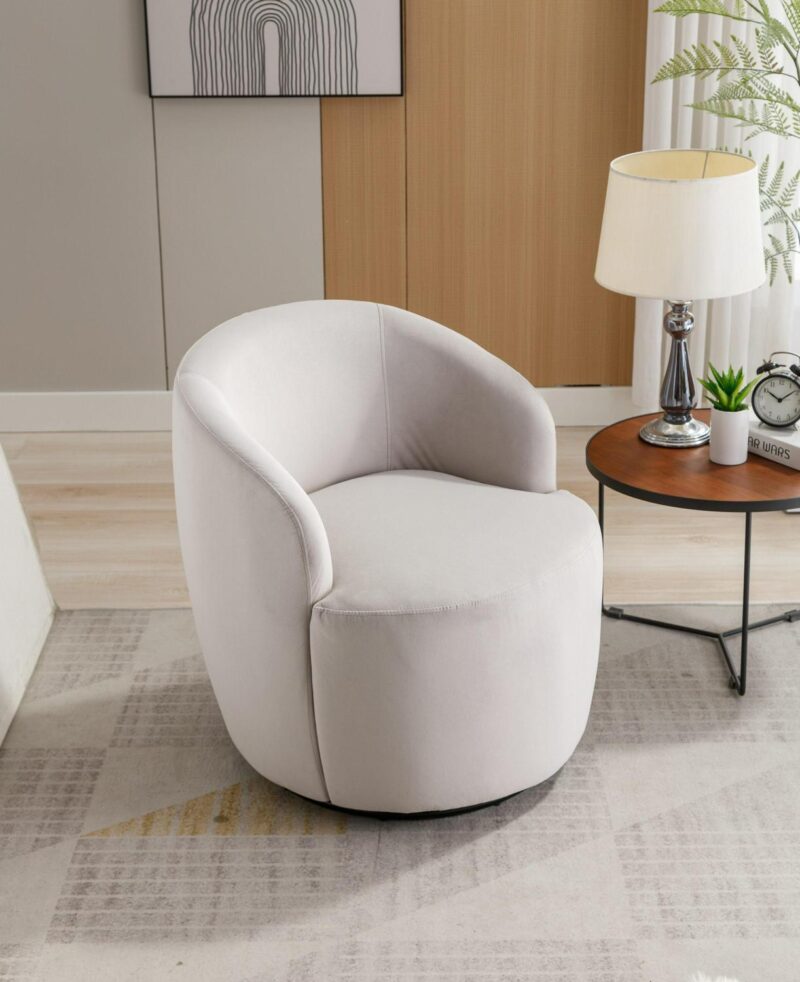 Damerin Modern Gray Velvet Swivel Barrel Chair - Image 5
