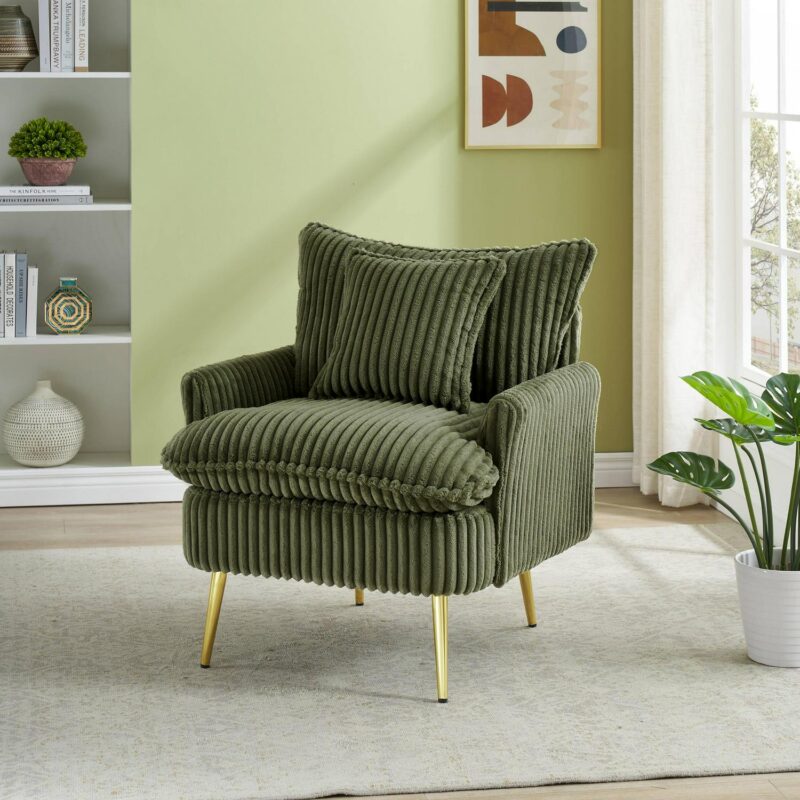 Damerin Modern Green Corduroy Accent Chair - Image 6