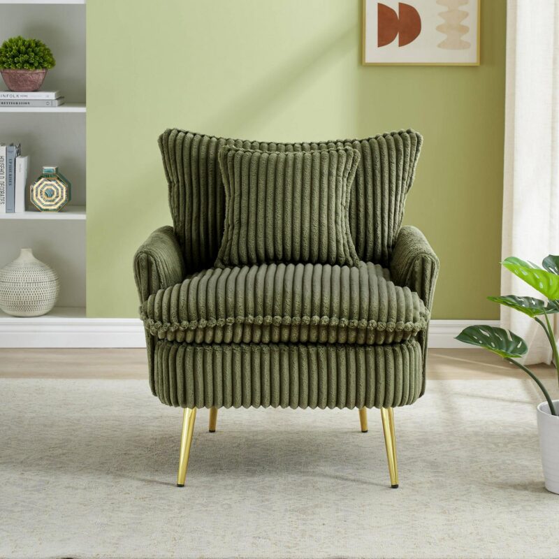 Damerin Modern Green Corduroy Accent Chair - Image 5