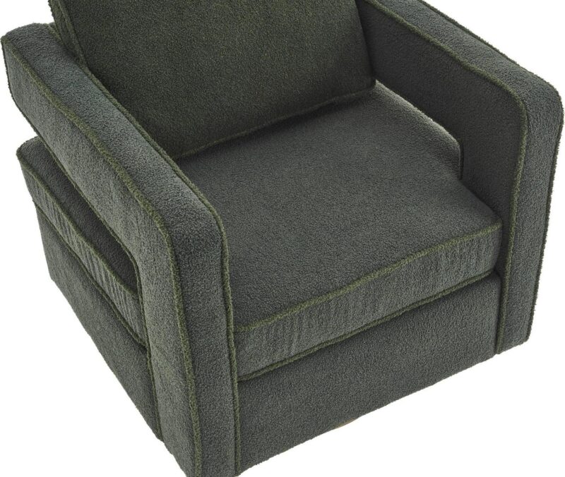 Damerin Modern Green Linen Swivel Barrel Chair - Image 7